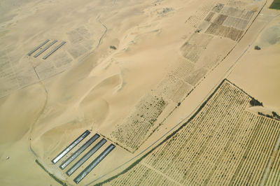 Aerial view of desert seen from airplane window