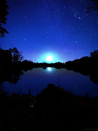 Scenic view of lake against sky at night