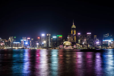 Illuminated buildings in city at night