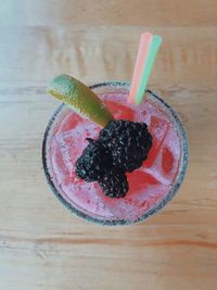 High angle view of drink on table