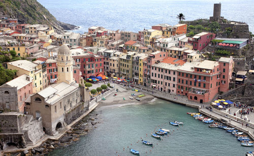 High angle view of buildings in city