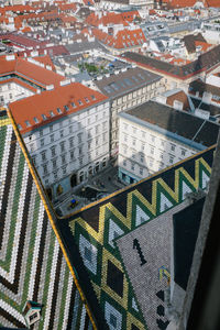 High angle view of buildings in city