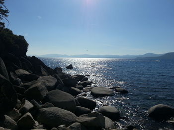 Scenic view of sea against clear sky