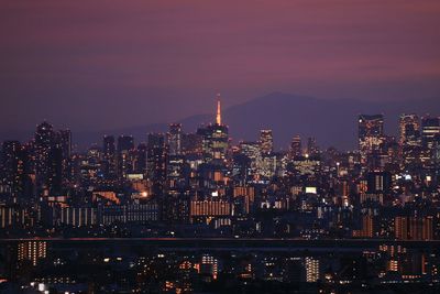 Illuminated cityscape at night