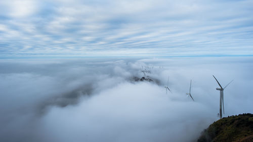 Aerial view of wind turbine against sky