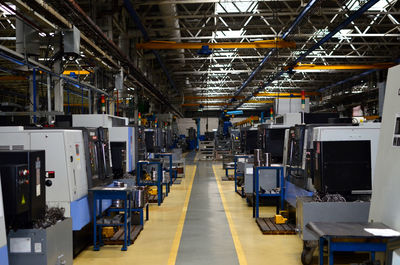 Interior of illuminated factory