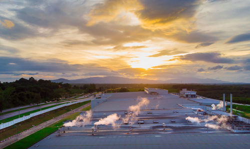 High angle view of road against sky during sunset