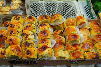 Close-up of pastry sold in the market