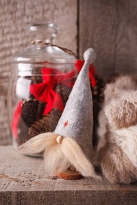 Close-up of christmas decorations on table