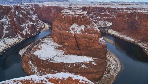 High angle view of horseshoe band during winter