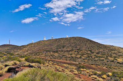 Telescopes of the astronomical observatory izaña on a mountain rim