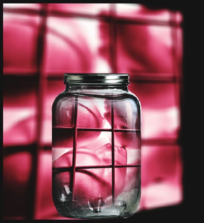 container, transparent, glass - material, indoors, close-up, red, pink color, no people, bottle, still life, food and drink, glass, jar, science, single object, reflection, focus on foreground, laboratory, drink, translucent, purple, airtight