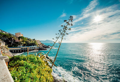 Scenic view of sea against blue sky