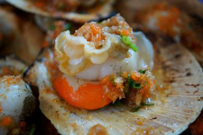 Close-up of served fish on plate