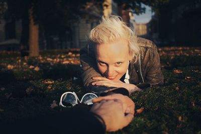 Portrait of boy wearing sunglasses outdoors