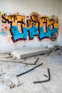 High angle view of graffiti on wall