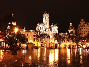 Illuminated buildings at night