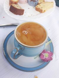 High angle view of coffee on table