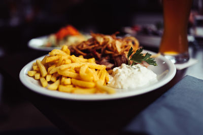 Close-up of meal served on table