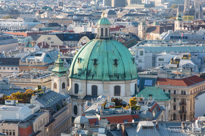 High angle view of buildings in city