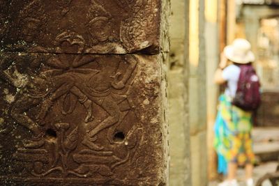 Close-up of carving on wall