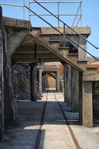 Narrow walkway along walls