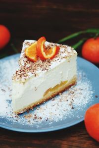 Close-up of cake in plate on table