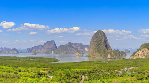 Beautiful phang-nga bay scenery from samet nangshe or ao tho li viewpoint, thailand