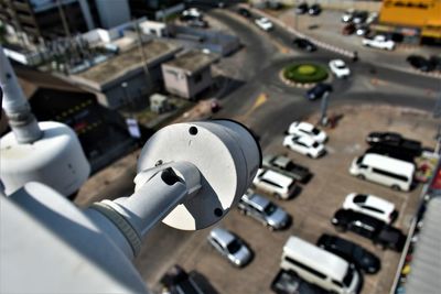 High angle view of traffic on road in city