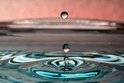 Close-up of drop falling on water