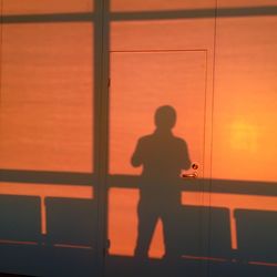 Silhouette man standing against orange sky