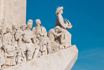 Low angle view of statue against clear blue sky