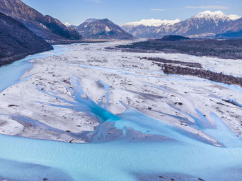 Emerald waters of the cornino lake and the tagliamento river. magic