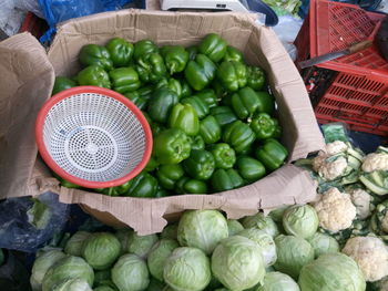 High angle view of vegetables for sale at market