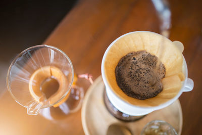 Drip coffee. hot  coffee brew hand making process by professional,preparing for brewing drip coffee.