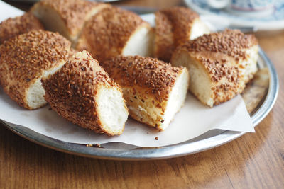 Close-up of cookies in plate on table