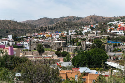 High angle view of townscape against sky