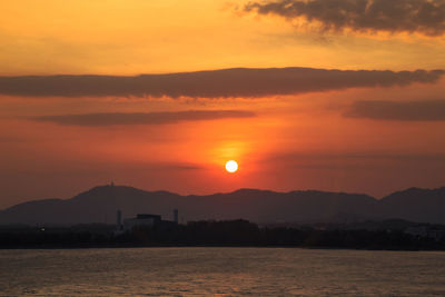 Scenic view of sea against romantic sky at sunset