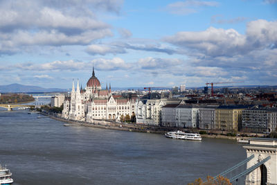 High angle view of buildings in city