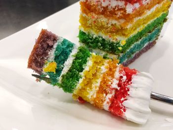 High angle view of dessert in plate on table