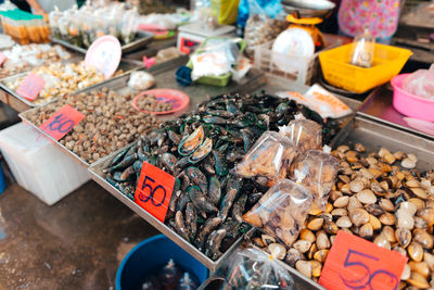 High angle view of food for sale