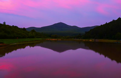 Scenic view of lake against sky during sunset