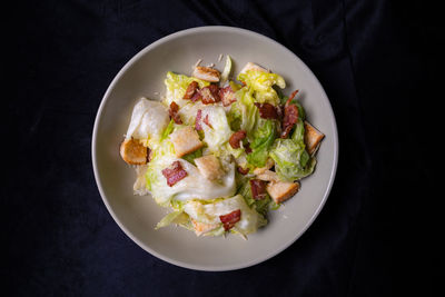 High angle view of food in plate on table