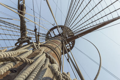 Low angle view of suspension bridge against sky