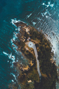 Aerial view of island and sea