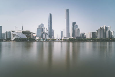 Panoramic view of river and buildings against sky