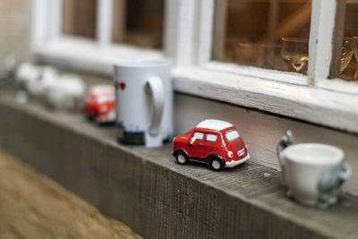 Toy car on table