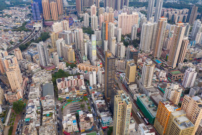 High angle view of buildings in city