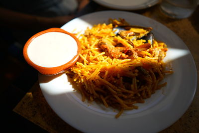 Close-up of food in plate on table