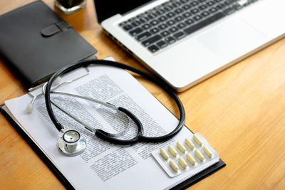 High angle view of laptop keyboard on table